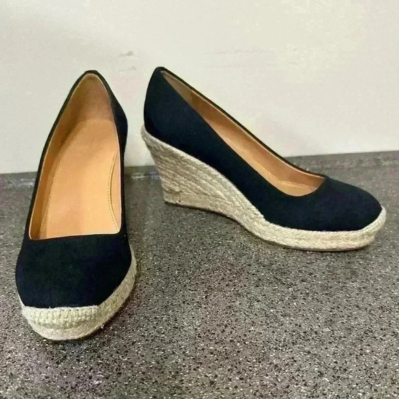 J.crew Womens Canvas Espadrilles Wedge Heels Shoes Black Slip On size 5 - Picture 4 of 8